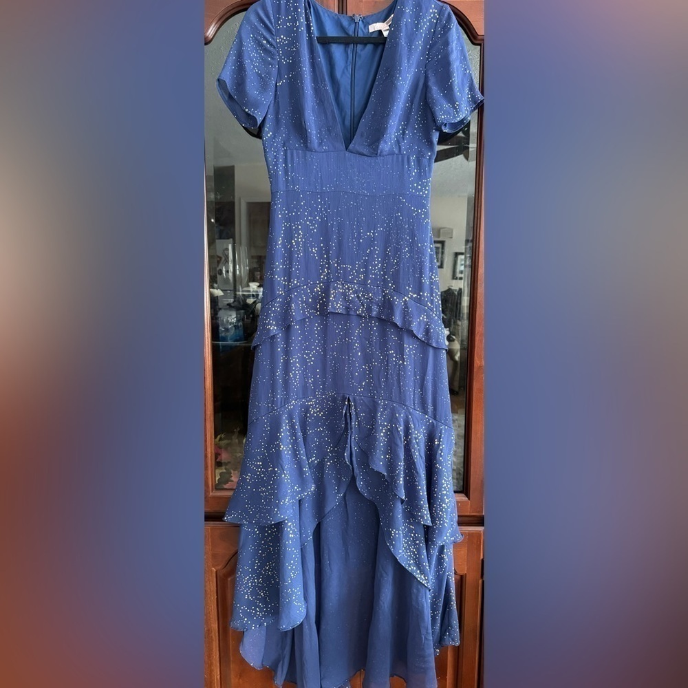 Hutch Tate Blue and gold speckle ruffle layered maxi dress - Picture 4 of 6